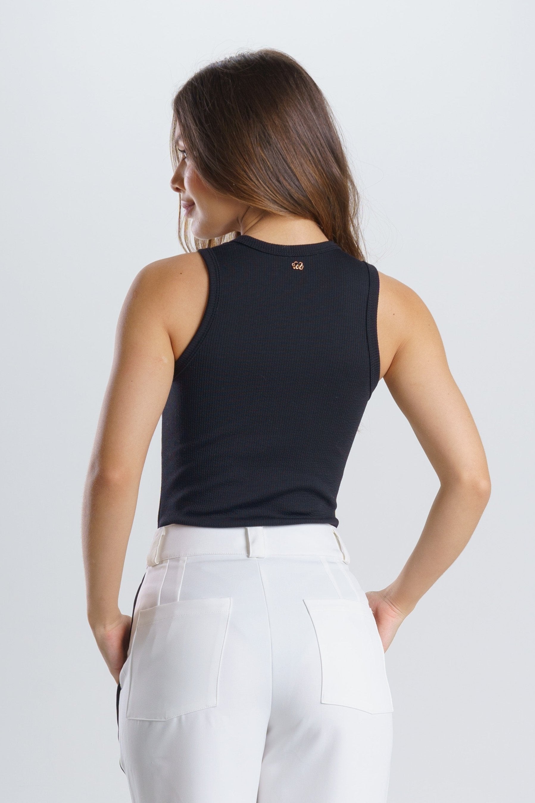 Body básico rib cuello redondo - Negro