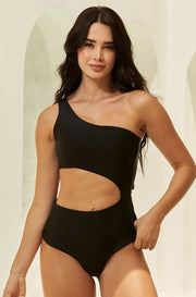 Body para mujer de un solo hombro - Negro