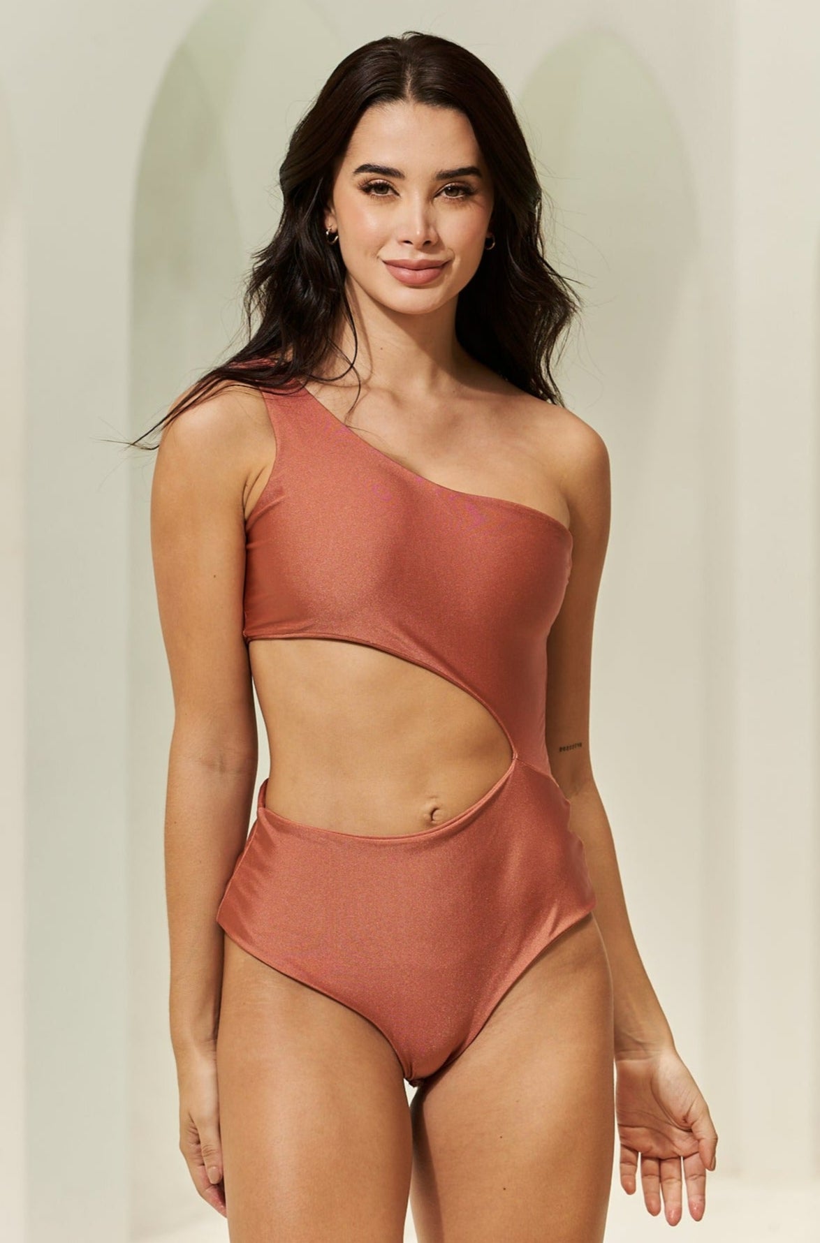 Body para mujer de un solo hombro - Terracota