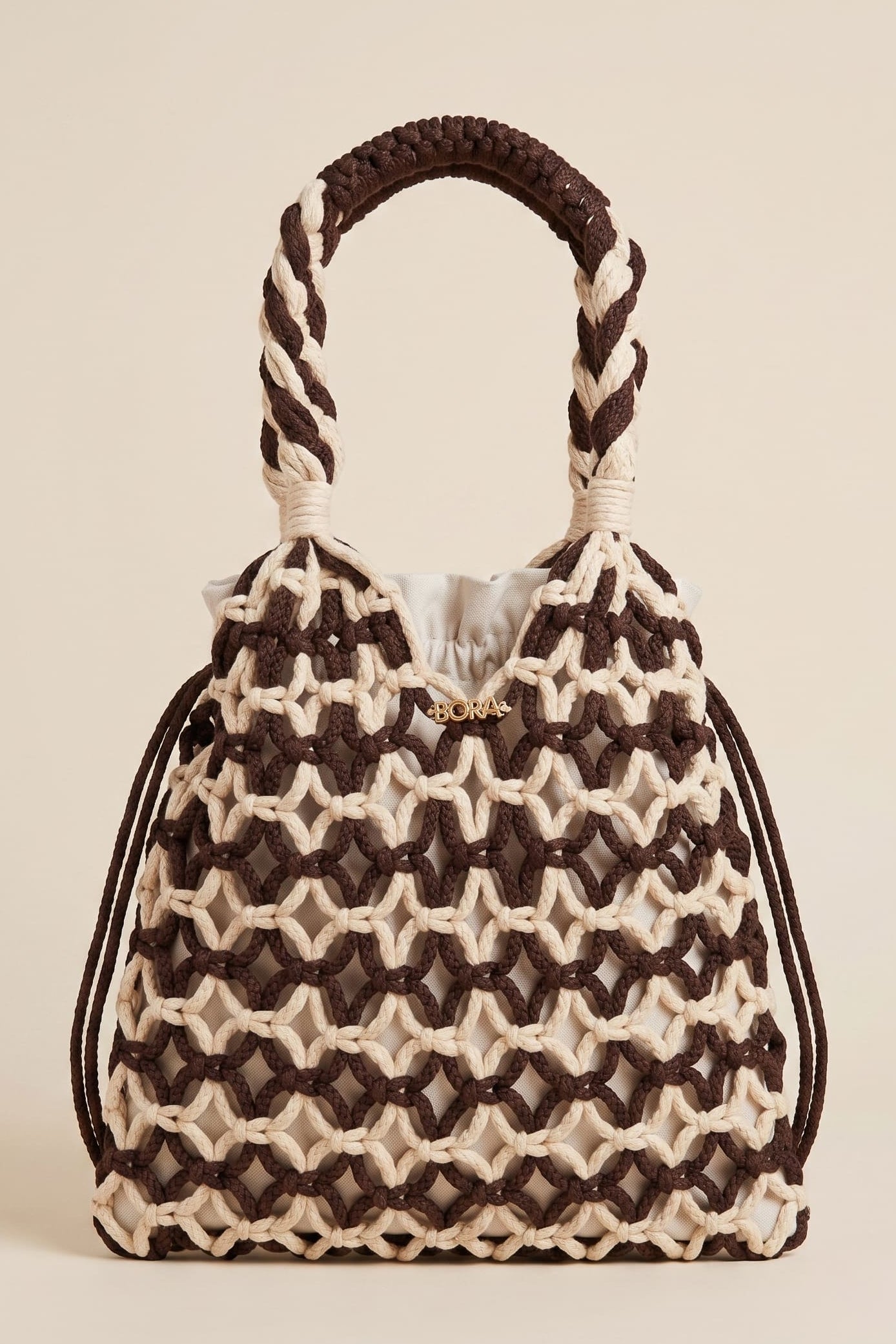 Bolso Macramé Bicolor – Chocolate y Marfil