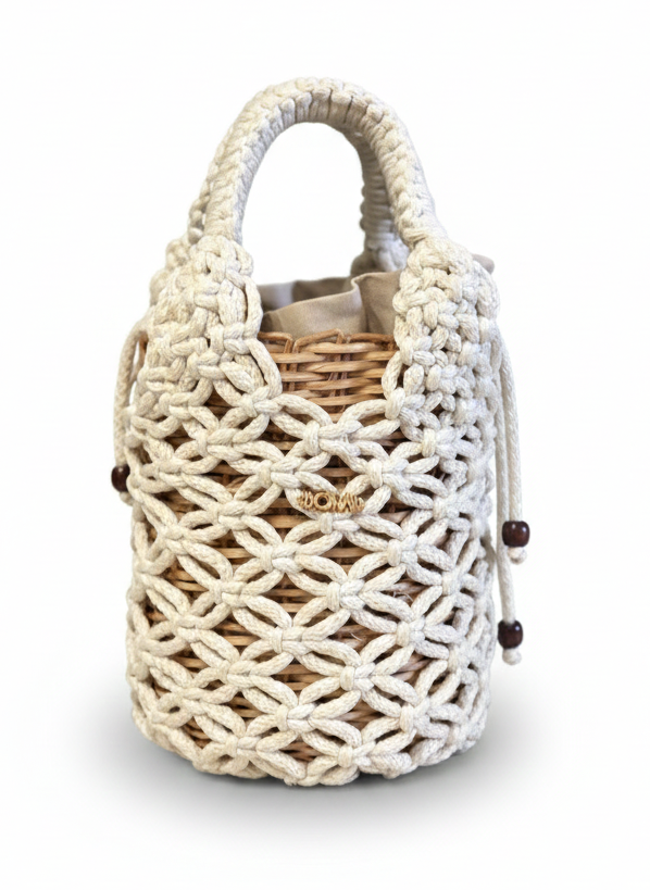 Bolso Cesta Macramé - Crudo