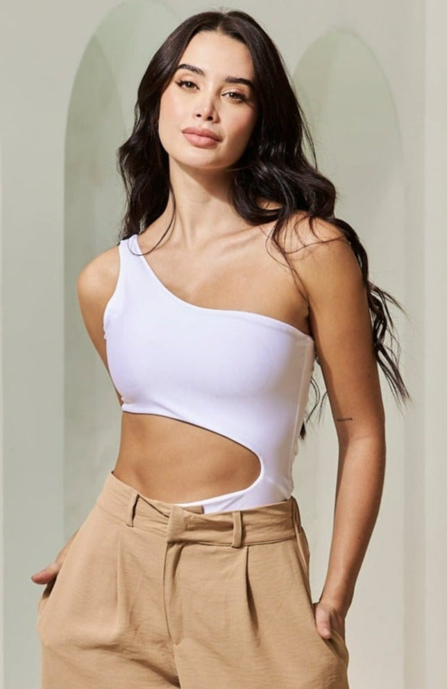 Body para mujer de un solo hombro - blanco