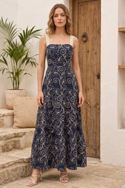 Vestido Largo Bordado Oslo Azul