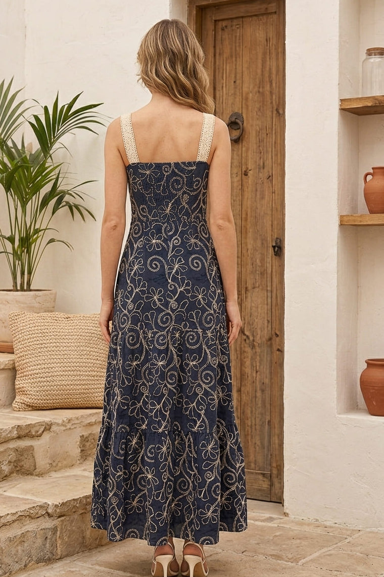 Vestido Largo Bordado Oslo Azul