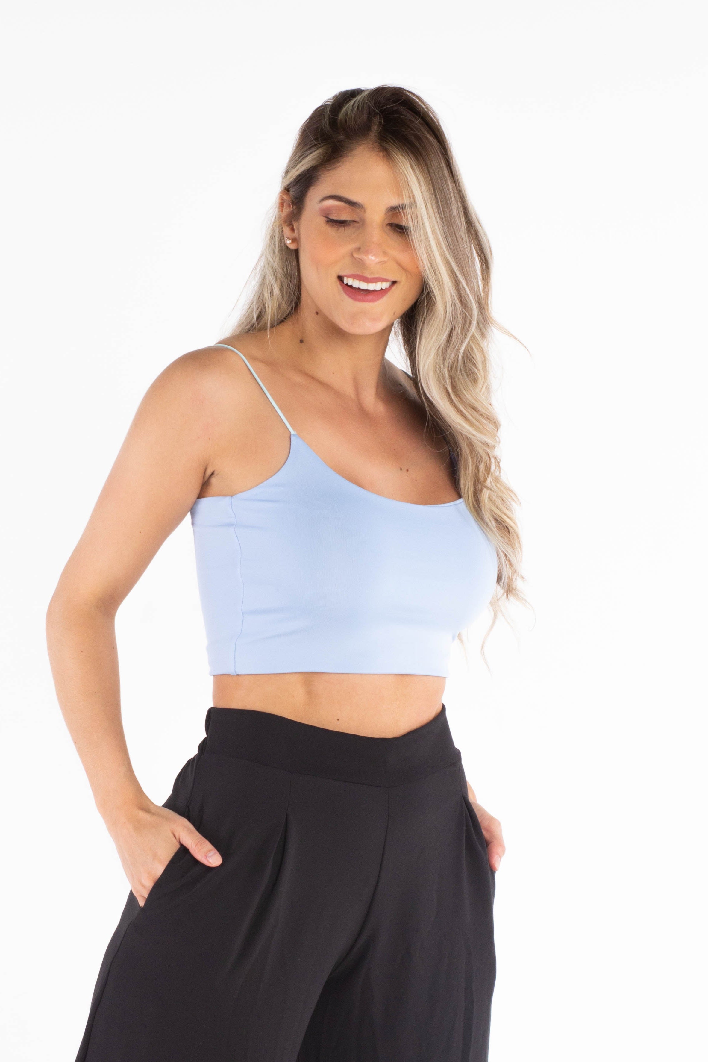 Crop Top With Thin Straps - Blue