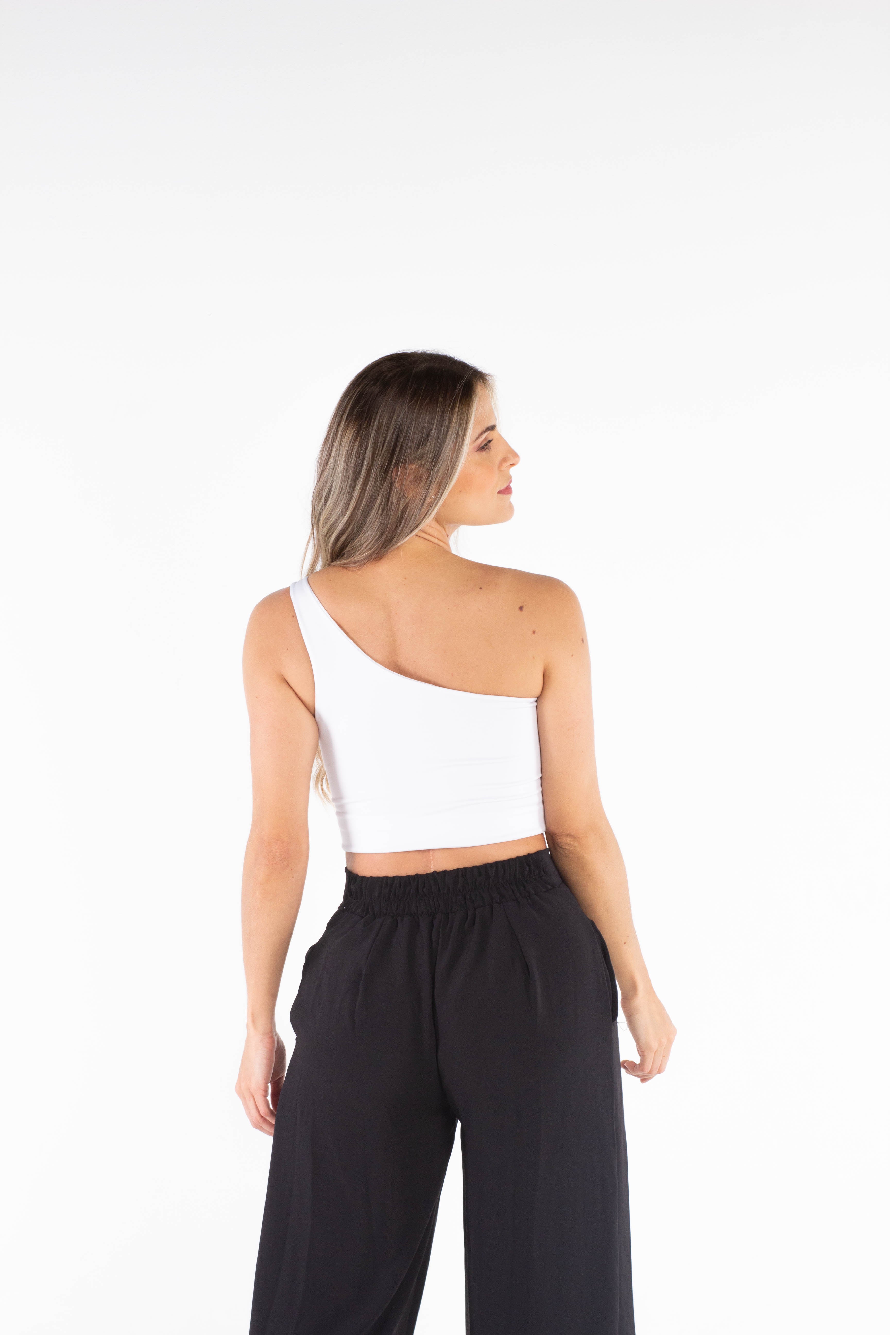 One Shoulder Crop Top - White