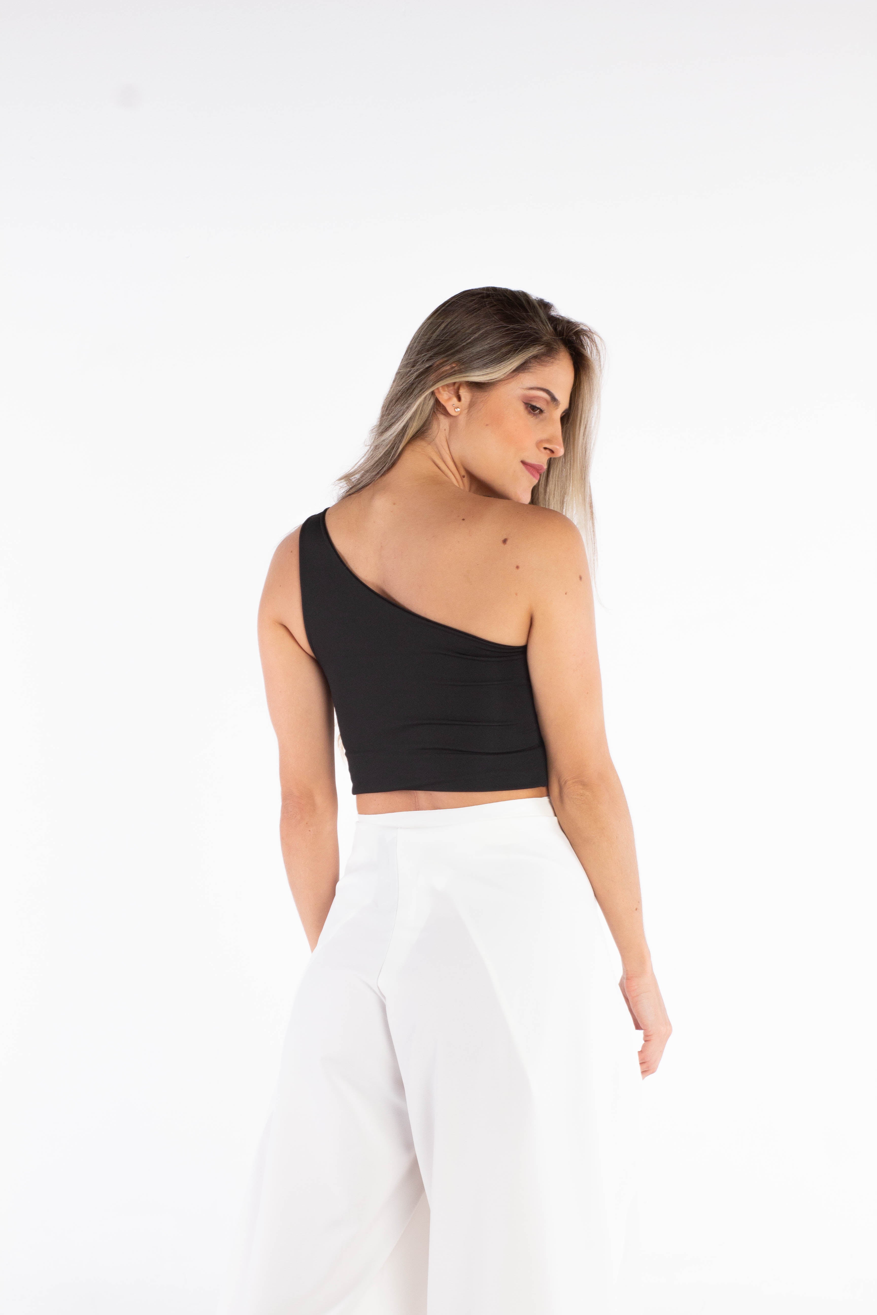 One Shoulder Crop Top - Black