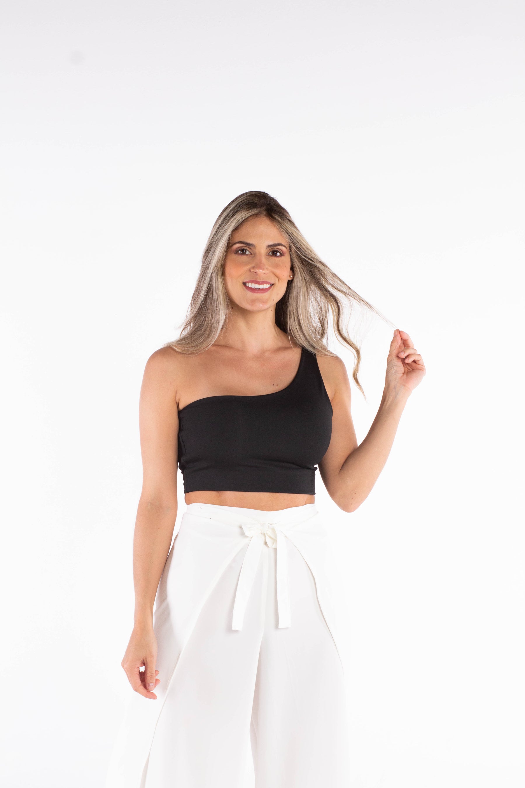 One Shoulder Crop Top - Black