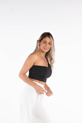 One Shoulder Crop Top - Black