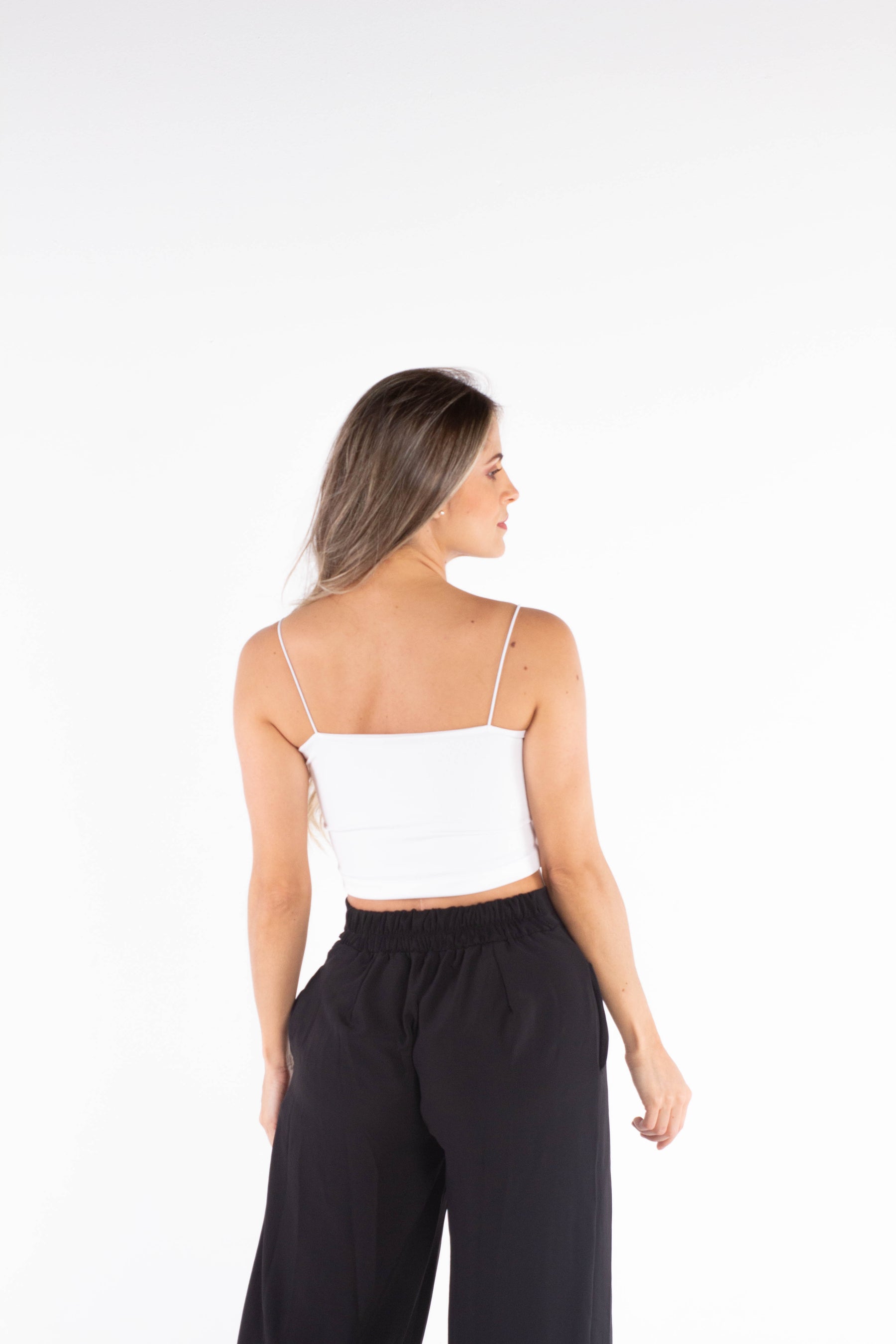 Skinny Strappy Crop Top - White