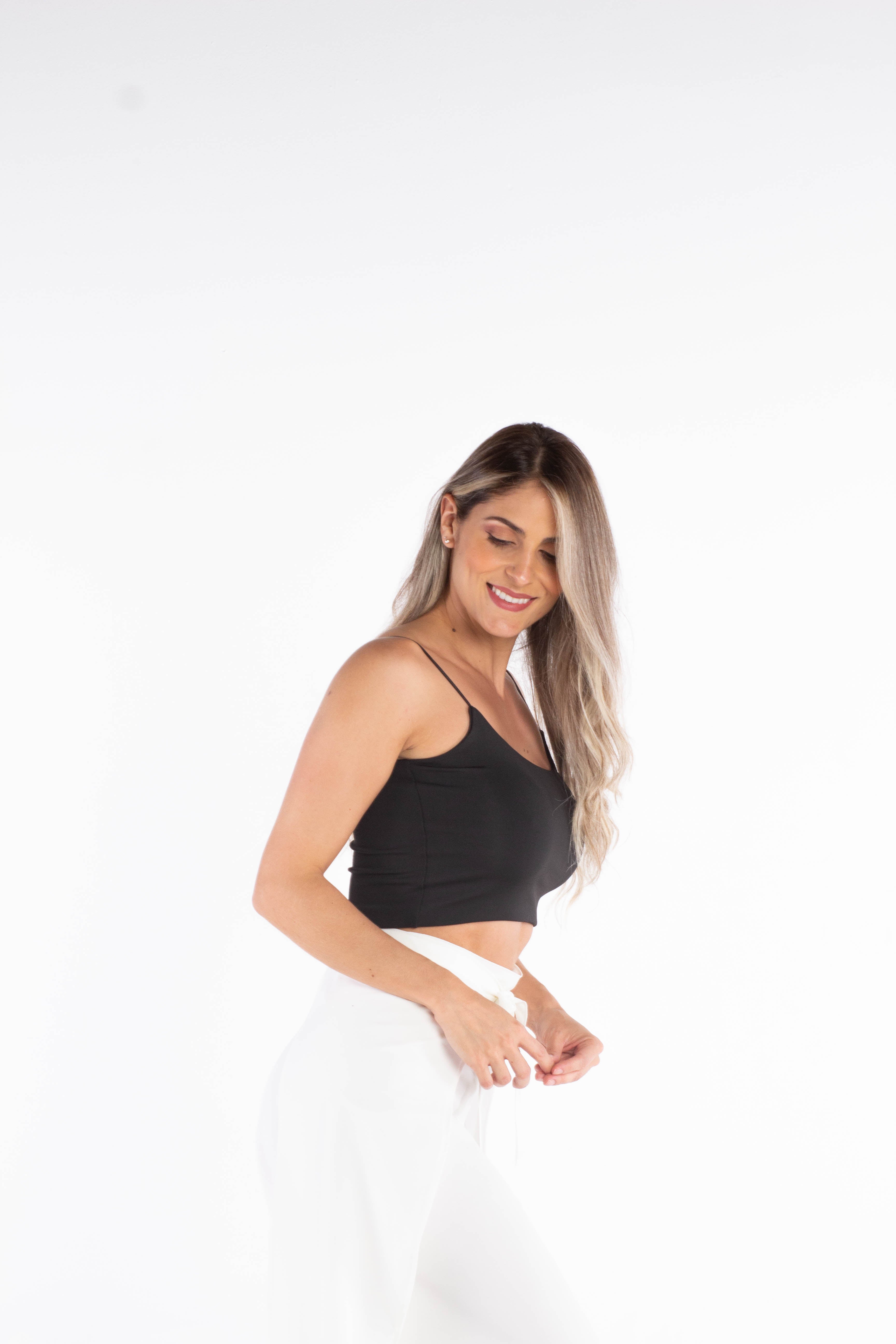 Skinny Strappy Crop Top - Black