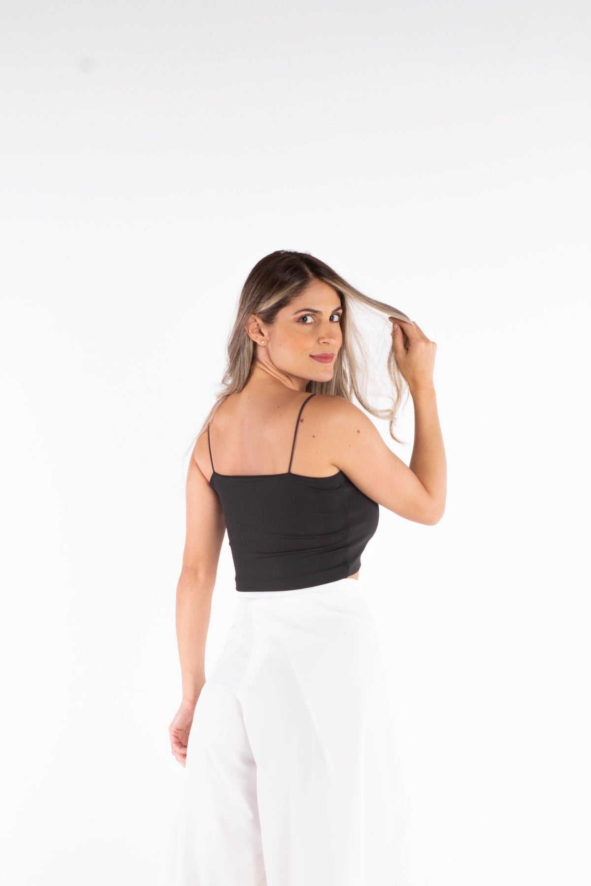 Skinny Strappy Crop Top - Black