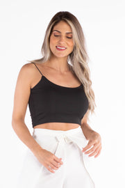 Skinny Strappy Crop Top - Black